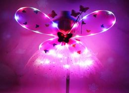 Girl LED Butterfly Wings Set with Glow Tutu Skirt Fairy Wand Headband Fairy Princess Light Up Party Carnival Costume gift 28T6334188