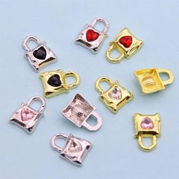 Charms 10pcs20 14mm Exquisite Micro-embedded Heart-shaped Lock Crystal Metal Pendant Diy Clothing Bag Necklace Jewellery Accessories