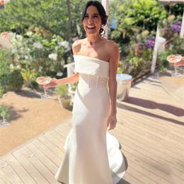 2024 Simple Mermaid Wedding Dress One Shoulder Backless Soft Satin Summer Beach Bridal Gowns Vestidos De Novias Robe De Mariage