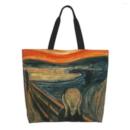 Shopping Bags Funny The Scream By Edvard Munch Tote Reusable Famous Oil Painting Canvas Grocery Shoulder Shopper Bag