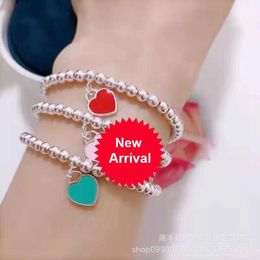 Tifanism classic T Family Copper Plated 925 Sterling Silver Enamel Blue Heart Pink Red Pendant Shape Ball Bracelet 6T25 4M0Z