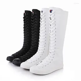 Casual Shoes Korean Style Sneakers Fashion Slim High-top Plus Size 42 43 Canvas Ladies Dance Zipper Women Long Knee-High Boots