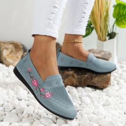 Flats Embroider Flowers Flats for Women SlipOn Breathable Knitted NonSlip Sneakers Woman Comfortable Soft Sole Casual Shoes Ladies