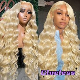 Synthetic Wigs Synthetic Wigs 613 Blonde Glueless Wig 13x6 Lace Frontal Human Hair Wig HD Transparent Body Wave 13x4 Brazilian Remy Lace Front Wig For Women 240327
