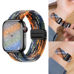 Stretchy Braided Solo Sport Loop for Apple Watch Band 40mm 38mm 41mm 44mm 45mm 42mm , Colourful Magnetic Buckle Wristband Strap for iWatch Bands series 9 8 7 6 5 4 3 2 SE Ultra