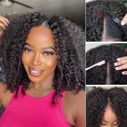 Synthetic Wigs Kinky Curly V Part Wig Human Hair 250% Deep Afro Curly Glueless V Part Wig 30 32 34 Inch Remy Hair U Part Wig for Women on Sale 240329