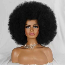 Synthetic Wigs Cosplay Wigs High Puff Afro Wig With Bangs Short BoB Wigs Black Ombre Synthetic Hair For Women Party Dance Female Kinly Culr Wigs 240328 240327