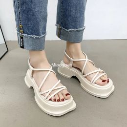 Sandals Women's Sandals Shoes Thick Bottom Casual Height Increasing CrossTied Classics Summer Beach Black White Female Shoes Rome Style