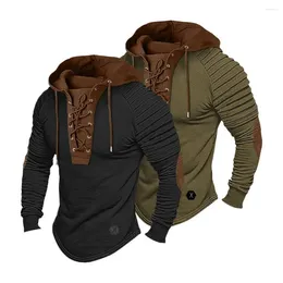 Men's Hoodies Men Retro Hoodie Vintage Lace-up Drawstring With Pleated Shoulders Soft Stretchy Breathable Daily Top