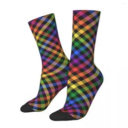 Men's Socks Female LGBTQ Gay Pride Rainbow Cotton Funny Happy Lgbt Colors Checked Tartan Style Middle Little Small Gifts