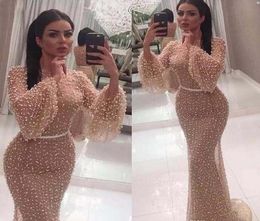 2019 Cheap Saudi Arabic Evening Dress Beaded Poet Long Sleeves Holiday Women Wear Formal Party Prom Gown Custom Made Plus Size7771292