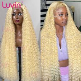 Synthetic Wigs 40 Inch Hd Transparent Deep Wave Blonde 613 Hd Lace Frontal Wig Colored 13x6 13x4 Lace Frontal Human Hair Curly Wigs For Women 240328 240327