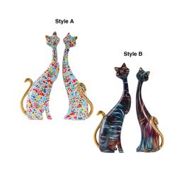 2 Pieces Cat Figurine Animal Statue Resin Decorative Tabletop Centrepiece 240311