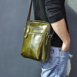 Bag Quality Original Leather Male Casual Shoulder Messenger Green Fashion Cross-body 10" Pad Tote Mochila Satchel 5010-g