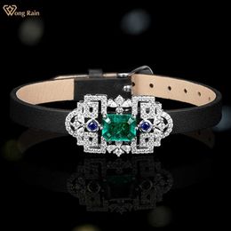 Bangle Wong Rain Vintage 925 Sterling Silver Emerald Lab Sapphire Stone Beefskin Bracelet Necklace Jewelry Gift For Anniversary 240319