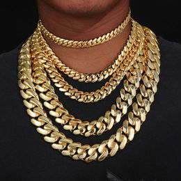 Cadena Cubana Hip Hop Jewelry Luxury 101214161820mm Real Gold Plated Heavy Solid Miami Cuban Link Chain Necklace for Men