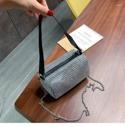 Evening Bags 2024 Women's Rhinestone Handbag Diamond Shoulder Bag Wallet Round Barrel Crossbody Sparkling Fashion