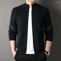 Men's Sweaters Cardigan Zipper Mens Sweater Luxury Long Sleeve Solid Colour Spring Autumn Computer Knitted Stand Collar Man Jackets 3XL
