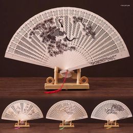 Decorative Figurines Retro Japanese Style Folding Fan Classical Wooden Hollow Out Shank Hand Held Party Dance Gift Craft Art Home Decor