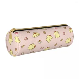 Pompompurin Kawaii Leather Pencil Case Pencilcases Pen Box Kids Large Storage Bags Students School Zipper Stationery