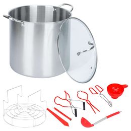 Gtouse 21.5 Quart Stainless Steel Pot Set, Water Bath Canner with Glass Lid and Jar Rack & 8-piece Canning Tool Set(red)
