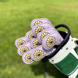 Aids PU Waterproof Golf Iron Head Covers, Sunflower, White, Pink, Black, Velcro, Magnet Closure Protection, 10Pcs