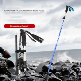 Sticks 5 Section Folding Trekking Poles Ultralight Portable Climbing Stick Multifunction Outdoor Hiking Walking Trekking Stick