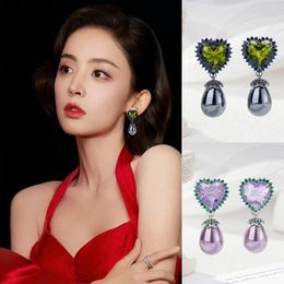 Stud Earrings EYER Shining Vintage Statement Zircon Geometric Heart Dangle Drop For Women Wedding Party Gifts Wholesale Jewellry