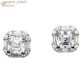 Stud Wong Rain 925 Sterling Silver Asscher Cut Created Moissanite Ruby Gemstone Wedding Simple Ear Studs Earrings Fine Jewelry GiftC24319