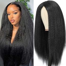 Synthetic Wigs Middle Part Wig Synthetic Hair Wigs Kinky Straight Hair Heat Resistant Wigs For Black Women Yaki Straight Daily Wigs 10-30 inch 240328 240327