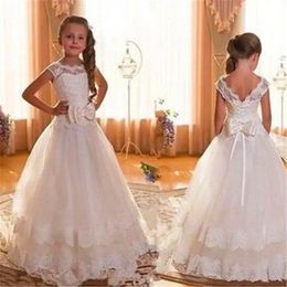 White Ivory Flower Girl Lace Dresses Little Girls Kids Children Bridesmaid Wedding Party Pageant First Communion Dress 240309