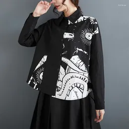 Women's Blouses 2024 Arrival Japanese Style Black White Print Chic Long Sleeve Street Fashion Women Spring Summer Casual Blouse Shirts
