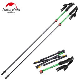 Sticks Naturehike 1Pcs lightweight Five Section Fold Walking Stick Ultra light 7075 Sponge Handle Professional Lock Trekking Pole NH15A