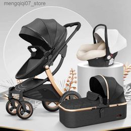 Strollers# 2024 New Baby Stroller 3 in 1with bassinet and car seat eggshell PU leather high quality luxury pram for newborn carriage L240319