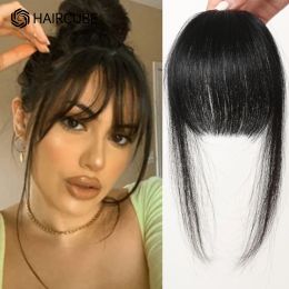 Bangs 100% Human Hair Bangs Hair Clip in Bangs Natural Black Wispy Bang Fringe with Temples Hairpiece for Women Clip on Air Bang 4.5in