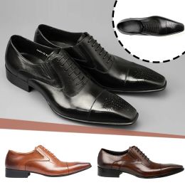 Shoes Elegant Men's Pu Leather Shoes Men's Laceup Office Formal Wedding Shoes Brown Brooch Pointed Toe Mens Formal Shoes #1983
