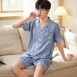 Men's Sleepwear Summer Pajamas Sets Silk Short Sleeve Satin Casual Home Clothing Women Print Pyjamas Suit Wear Lingerie Set