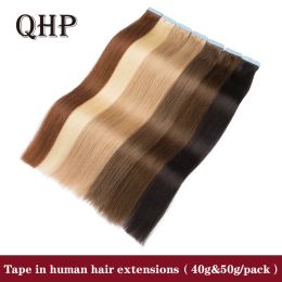 Extensions QHP Straight Tape In Human Hair Extensions Machine Brazilan Remy Natural Seamless Skin Weft 2g/pc 2.5g/pc 1226inch Multicolor