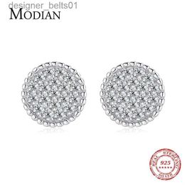 Stud Modian 925 Sterling Silver Luxury Buttons Ear Studs for Women Twinkle Clear CZ Simple Round Stud Earrings Wedding Fine JewelryC24319