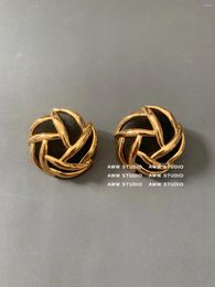 Backs Earrings Vintage Windmills Round Suede Panels Gold-plated Ear Clips French Pre-loved Exaggerated Personality