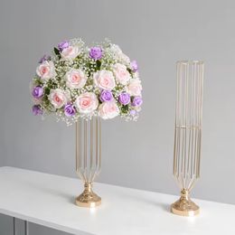 No flowers)Luxury Factory Wholesale Gold cylinder trumpet vase Metal Flower Stand for Wedding Events Table Centerpiece Decoration 709