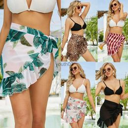 Skirts Skorts Floral Mini Ruffle Skirts Women Cover Up Dress Beach Wrap Short Sarongs Bikini Bathing Skirt Women Swimsuit Beachwear 240319
