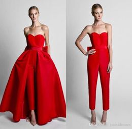Krikor Jabotian Red Jumpsuits Evening Dresses With Detachable Skirt Sweetheart Prom Gowns Pants for Women Custom Made3519295