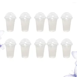 Disposable Cups Straws 50 Pcs Clear Juice Milk Tea Drinking Glasses Plastic Dome Lids Fruit Bubble