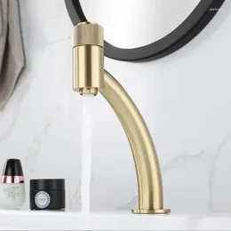 Bathroom Sink Faucets Mixer Brush Gold Cold And Water Tap With Push Button Switch Deck Mounted