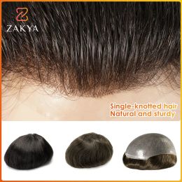 Toupees Toupees 0.12mm PU Single Knot Human Hair Prosthesis Men Toupee Male Men's Capillary Prosthesis Natural 120%Density System For Man