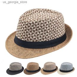 Wide Brim Hats Bucket Hats Splicing Colourful Geometric Sunshade Mens Str Hat Spring/Summer Sunscreen Hat Top Hat Jazz Hat Y240319