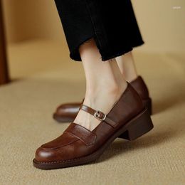 Dress Shoes Spring/summer Women Square Toe Chunky Heel Mary Janes Genuine Leather Solid Brogues Pumps Platform