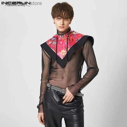 Men's Tank Tops Tops 2023 American Style Mens Floral Triangle Design Hooded Vests Casual Party Hot Selling Short Shawl Waistcoat S-5XL L240319