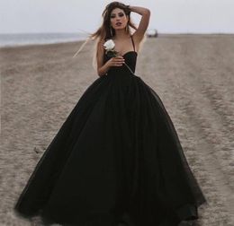 Sexy Spaghetti Straps Black Ball Gown Quinceanera Dresses Sweet 16 Floor Length Sweetheart Tiered Tulle Floor Length Vestidos 15 a2045839